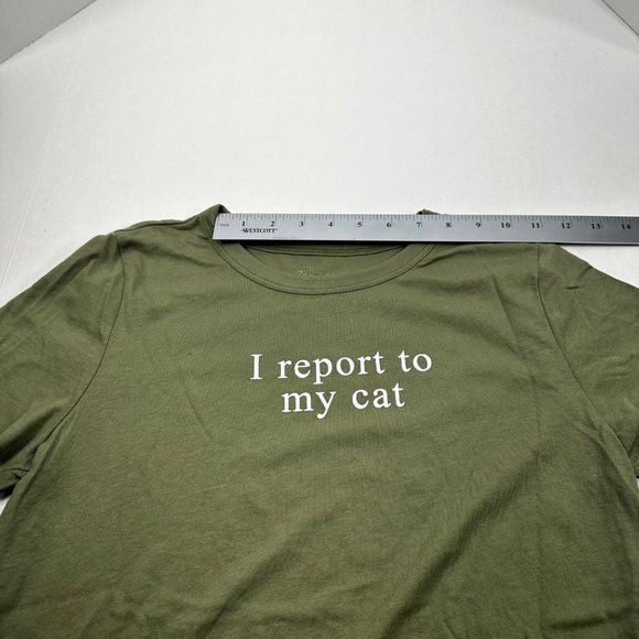 Zoe And Liv Women's Size Med I Report To My Cat Short Sleeve Tee Shirt Green New - Picture 6 of 11